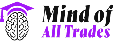 Mind of All Trades logo featuring a brain and graduation cap