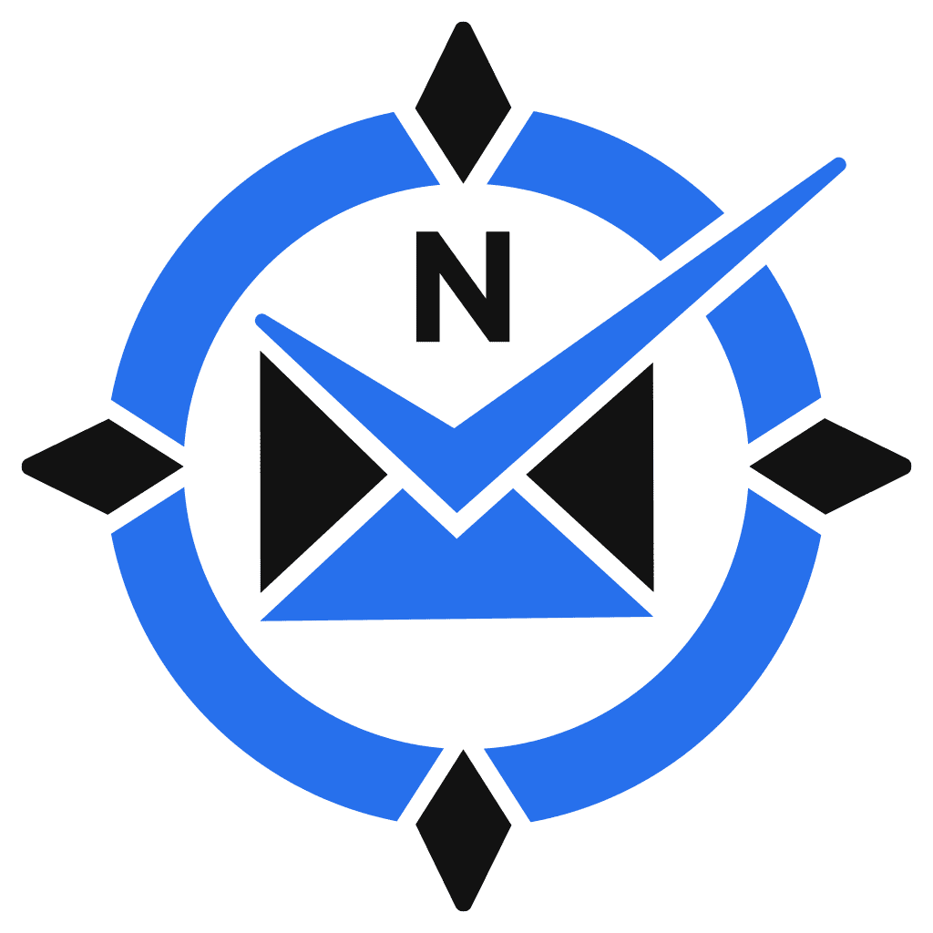 Logo of Mind of All Trades featuring a compass with an envelope and checkmark, symbolizing navigation, communication, and reliability in diverse skills and services.